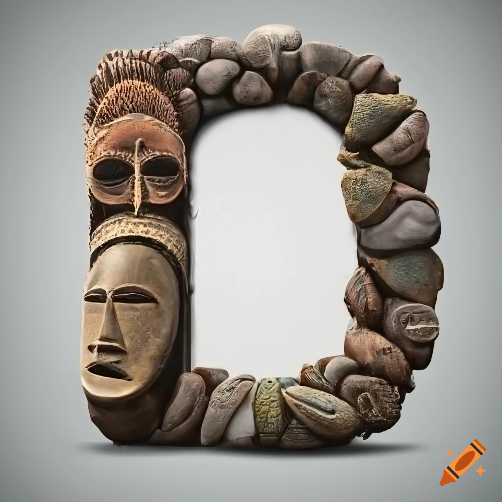 Highly detailed stone letter 'a' with african masks on Craiyon