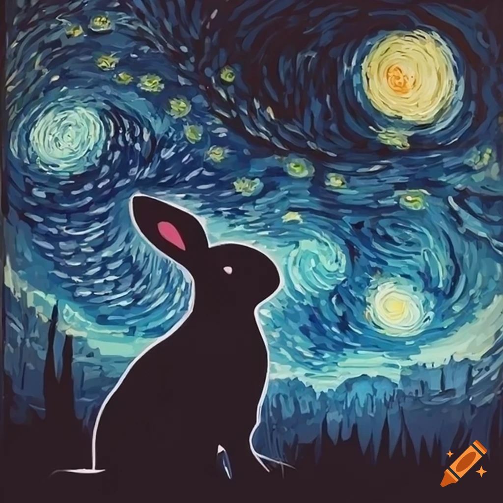 Starry night with a rabbit on Craiyon