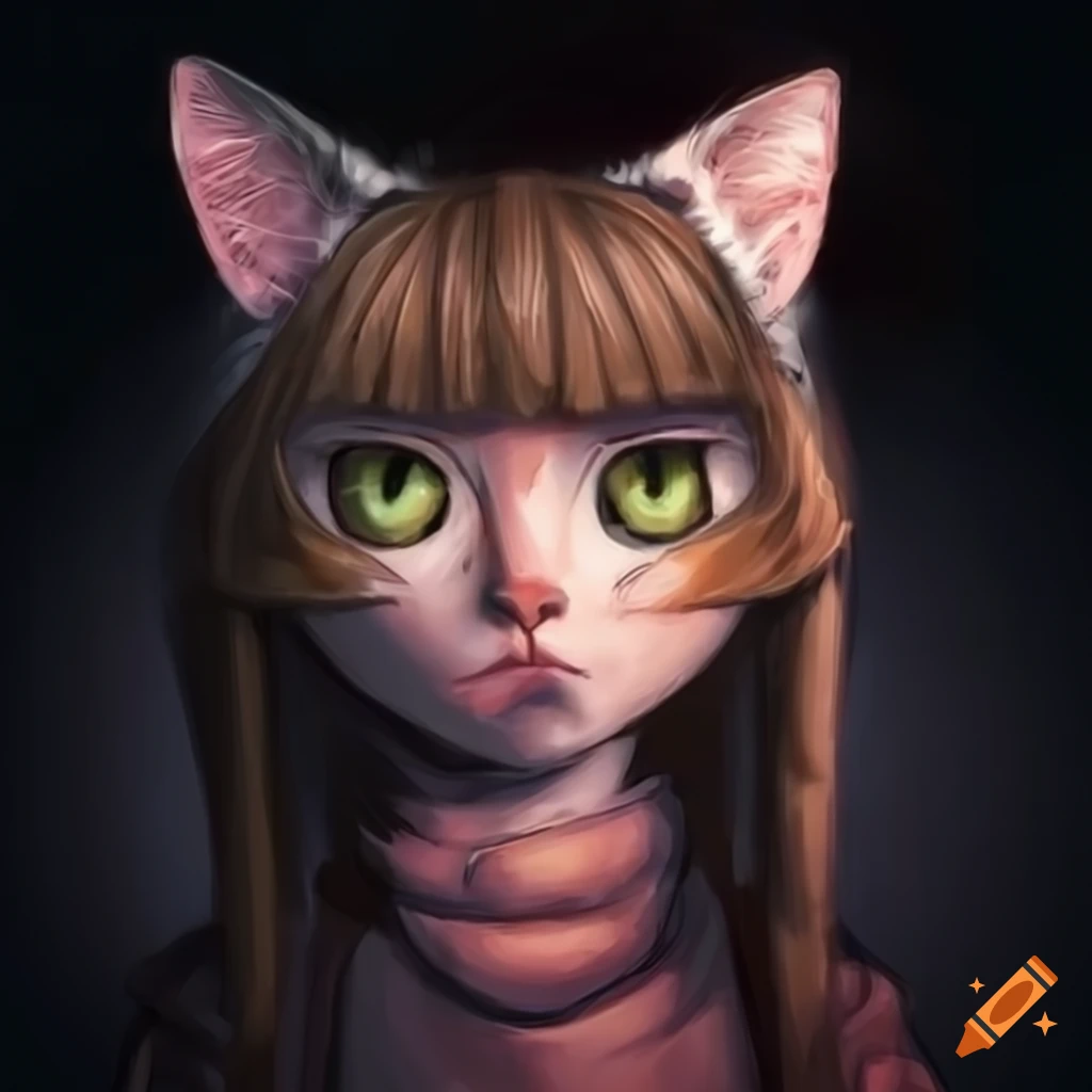 illustration of a sad Palestinian catgirl