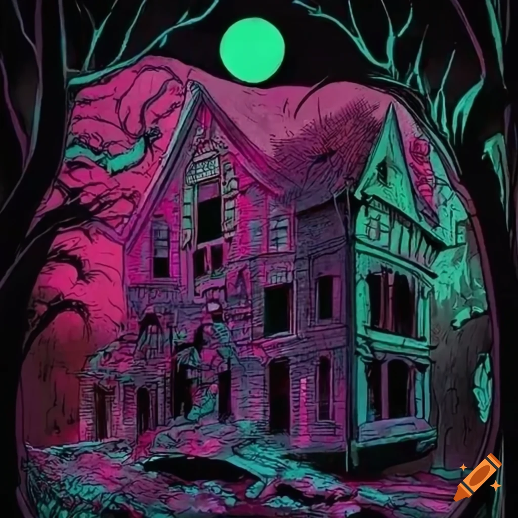 eerie album cover with dark vintage comic illustrations