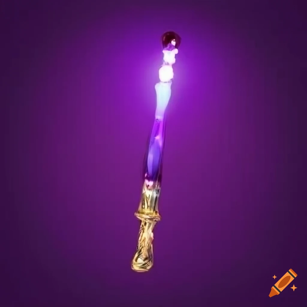 purple glass wizard wand on white background