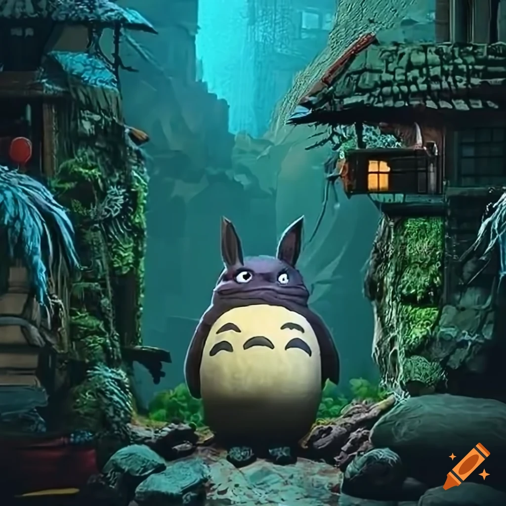 glitter-covered Totoro Blade Runner inspired diorama