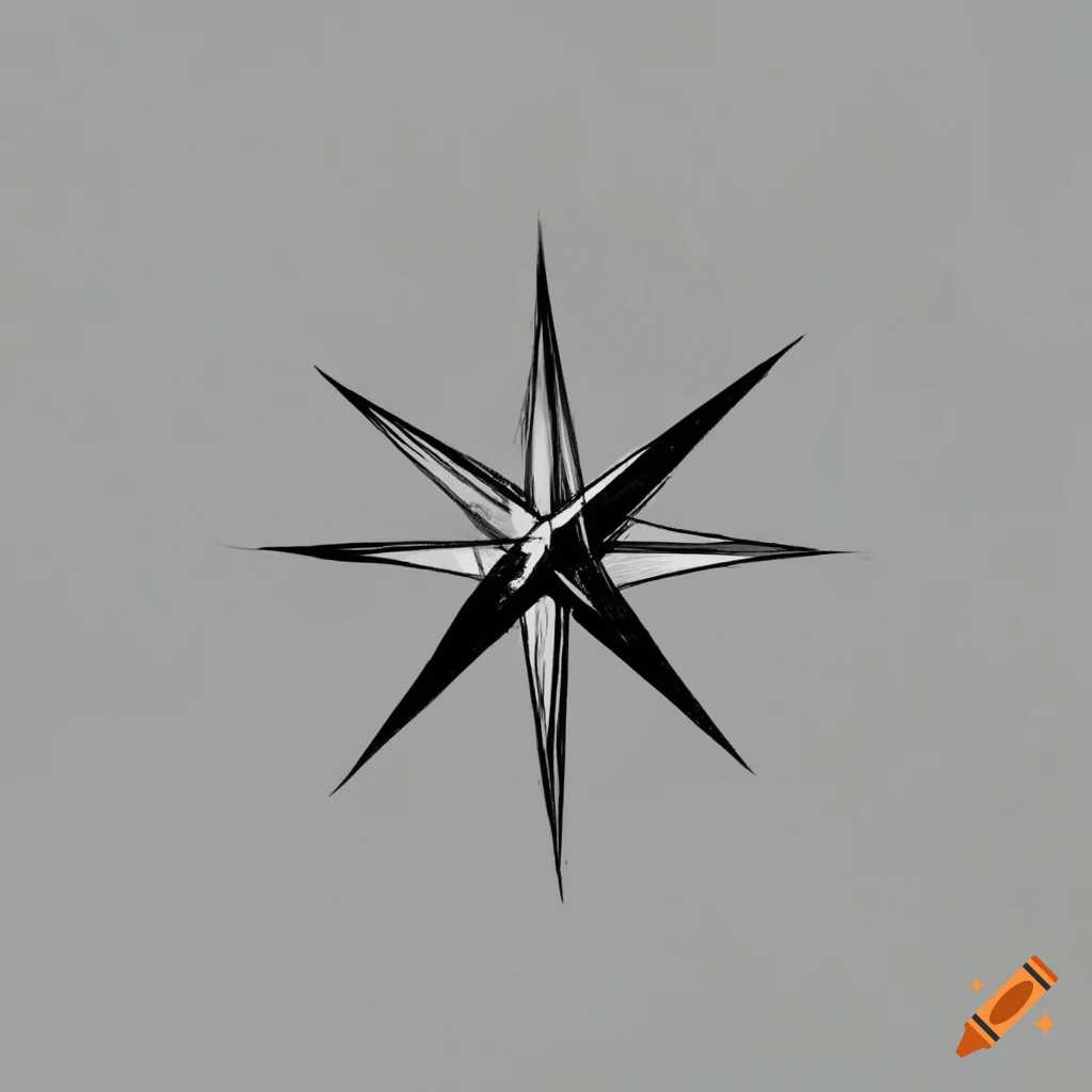 Simple black and white drawing of the north star