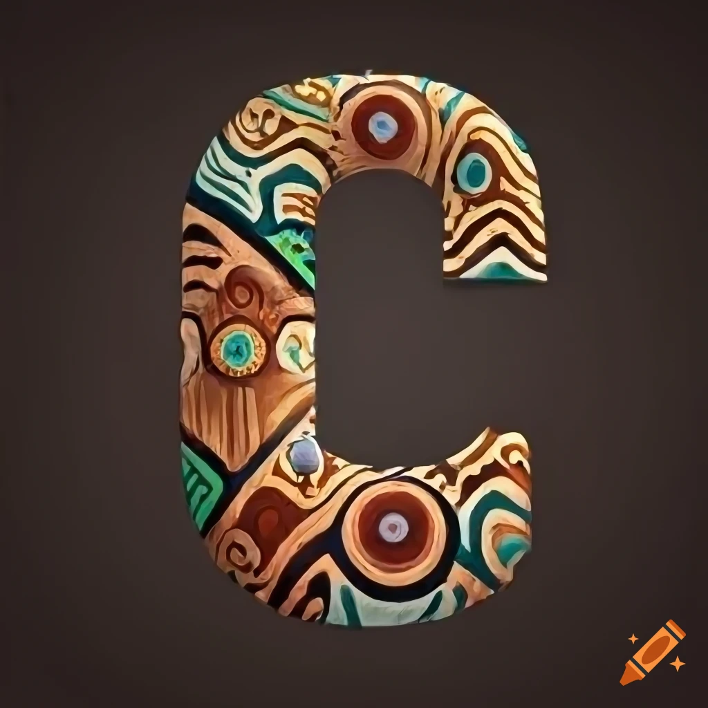 realistic letter A with African folk motifs