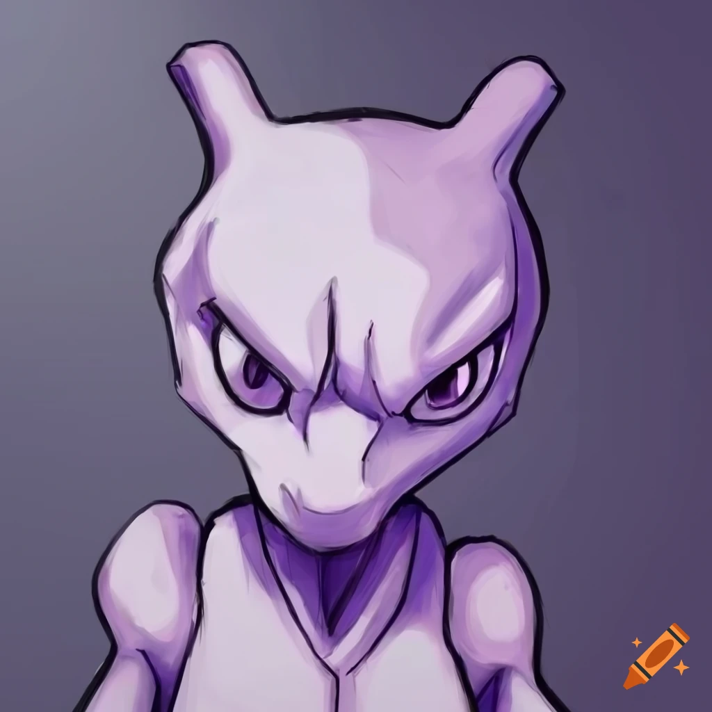 pencil sketch of Mewtwo with shading