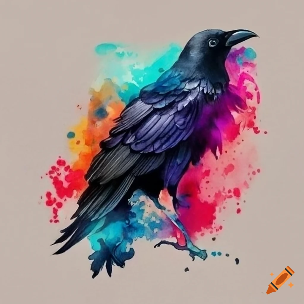 Watercolor raven tattoo design on Craiyon