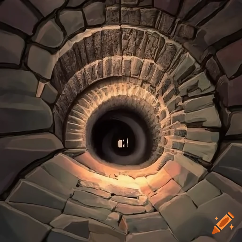 view of a deep stone shaft with winding stairs
