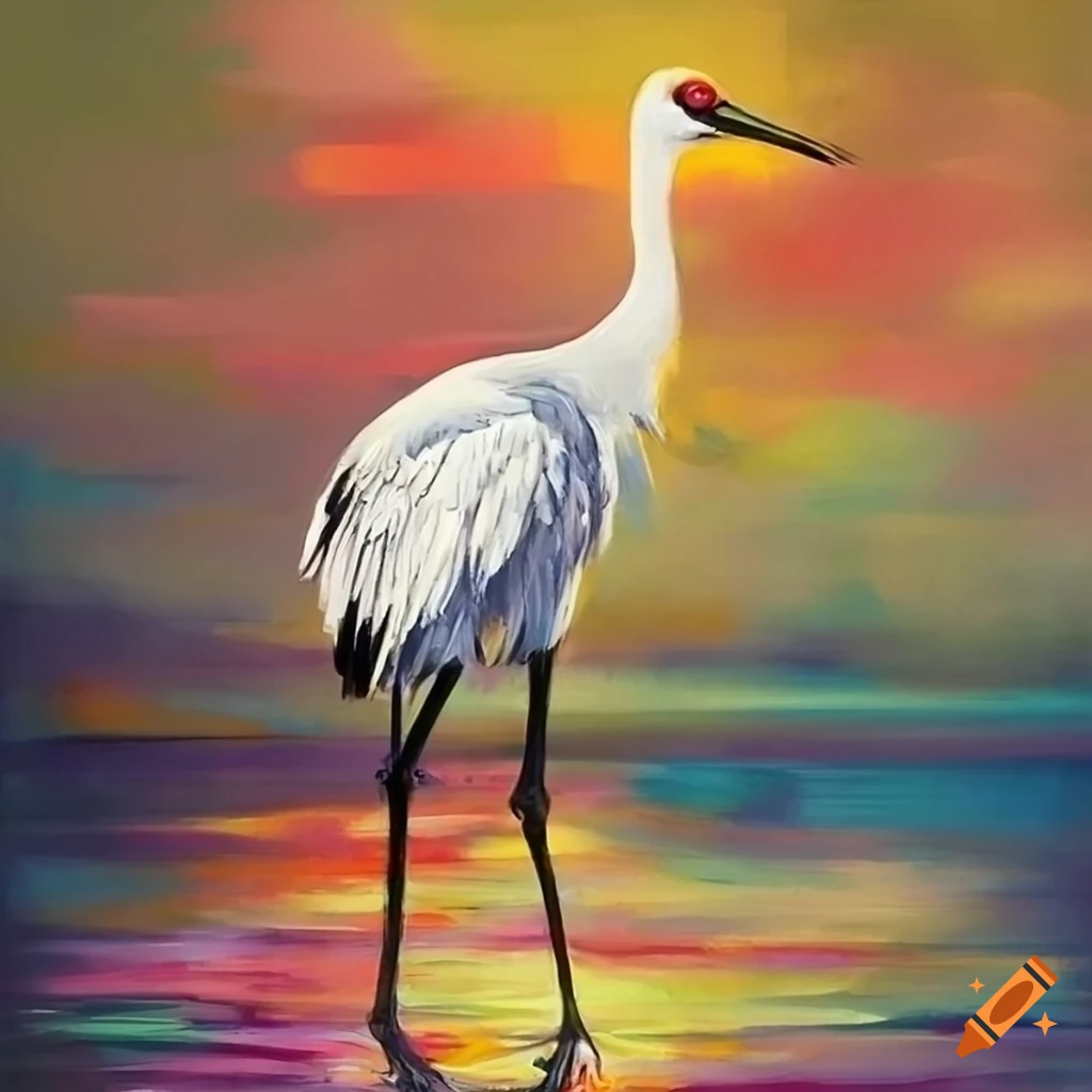 Painting of a whooping crane