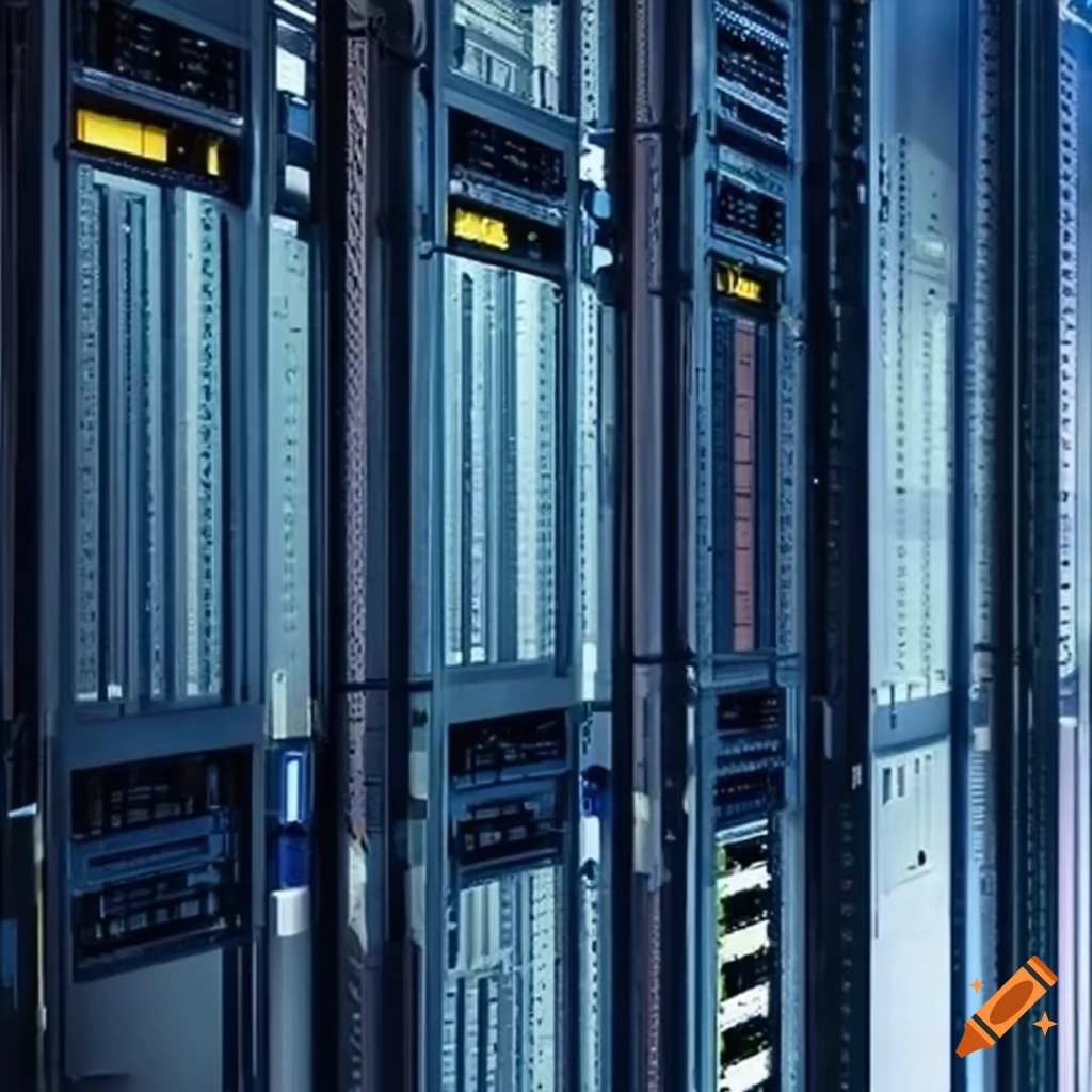 Modern data center rack with routers and switches on Craiyon