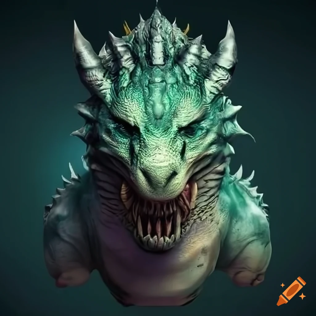representation of a dragon with feline-like body and dinosaur-like head
