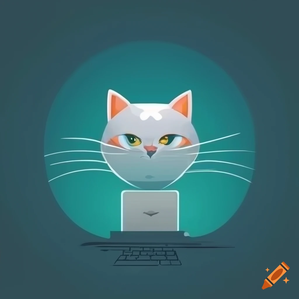 Minimalist cat logo with an aluminum cap hacking on a computer on Craiyon