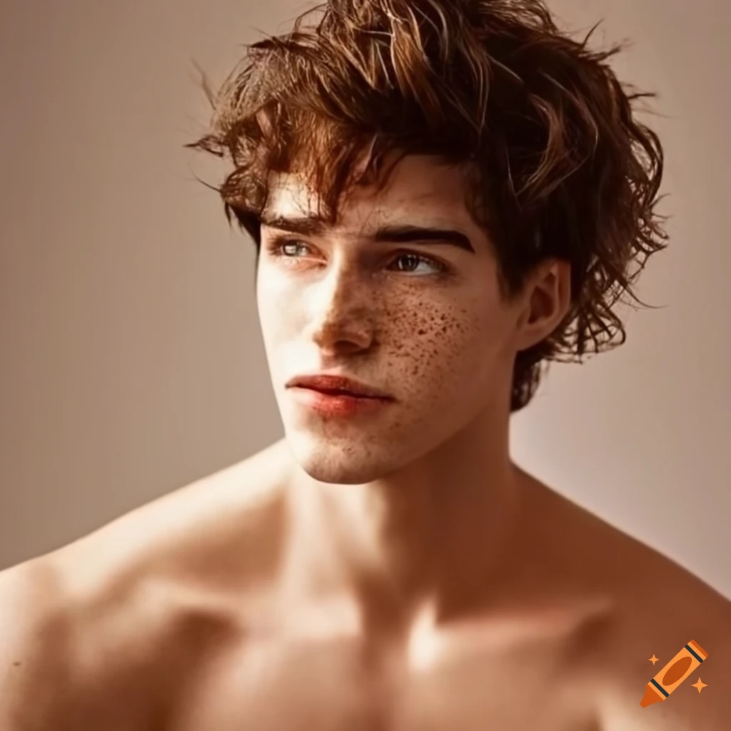 attractive athletic man with brown hair and freckles