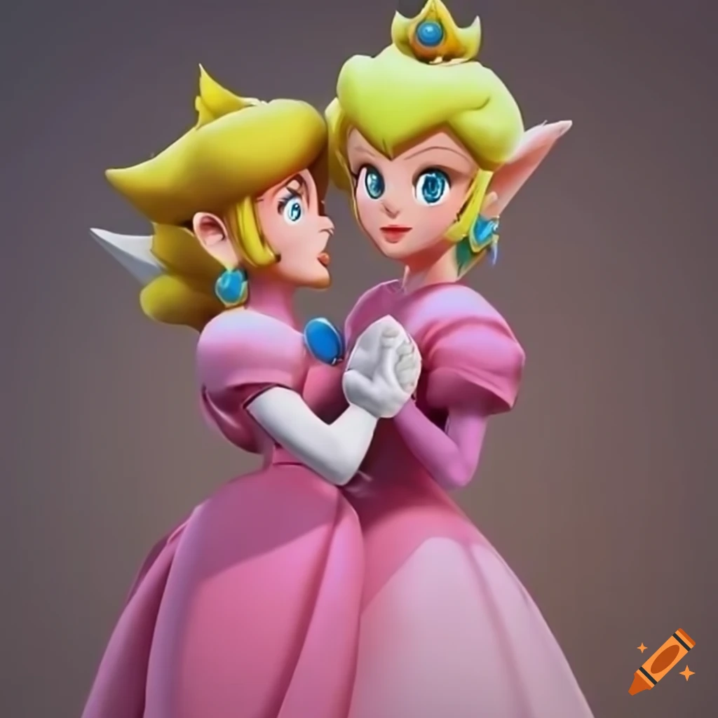 Princess peach and link posing in ballgowns on Craiyon