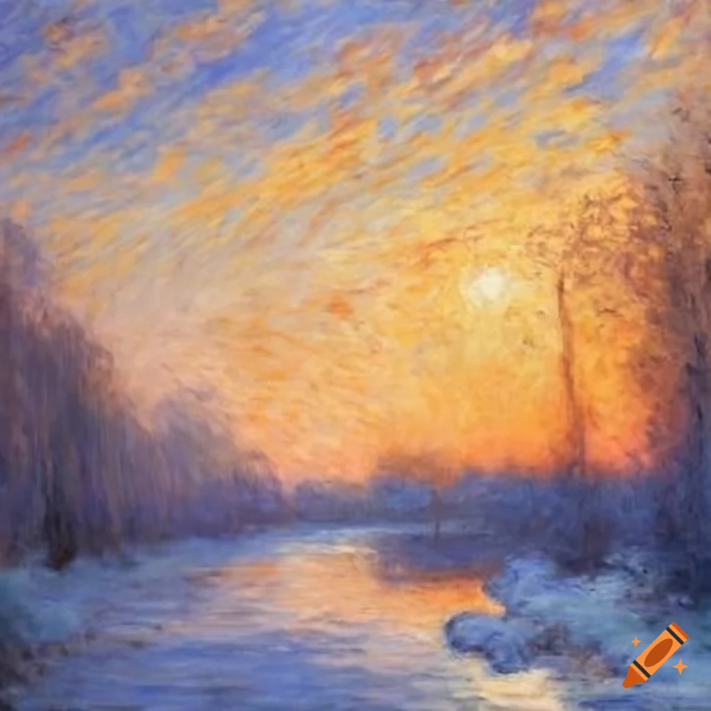 Winter landscape in the style of claude monet on craiyon