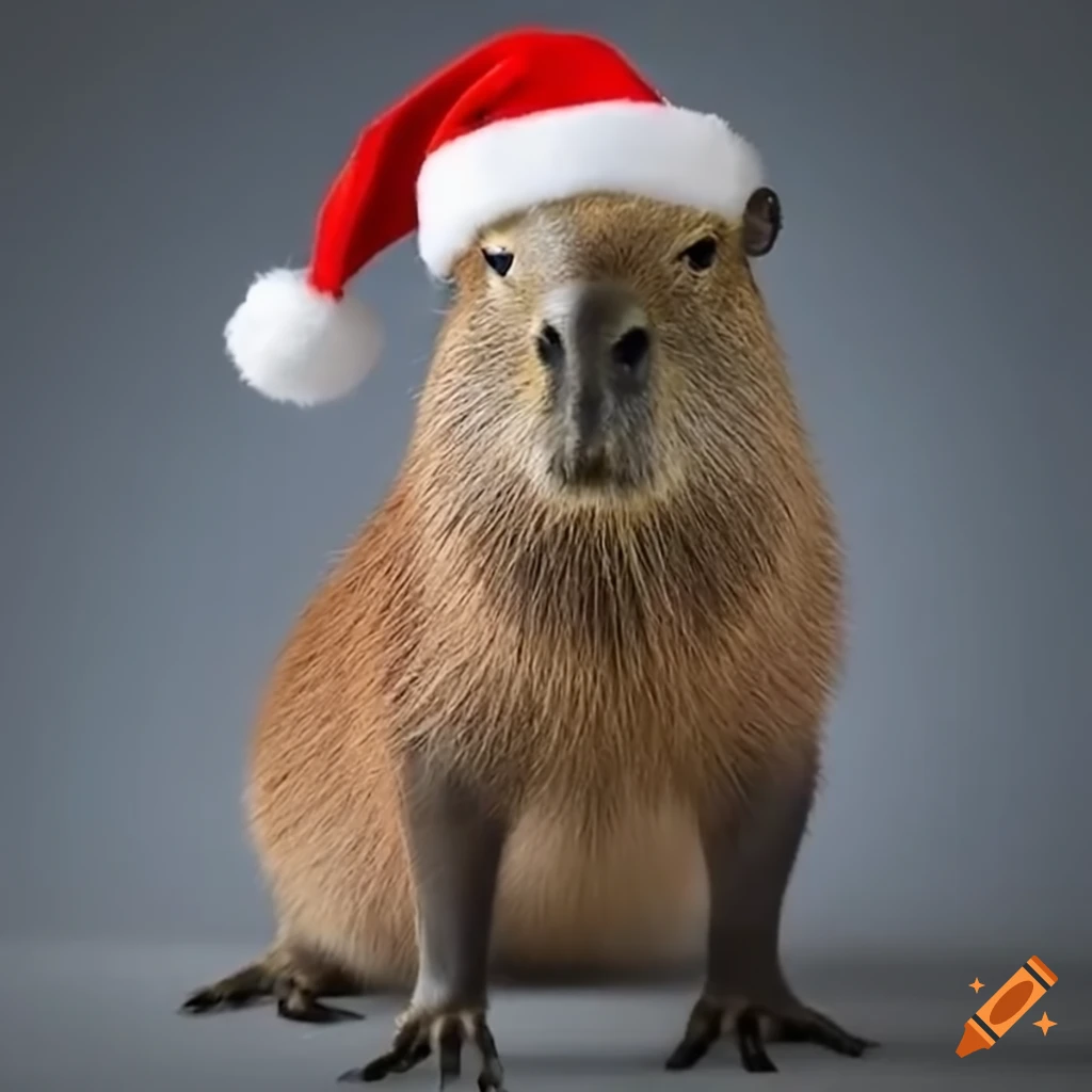 Cute capybara wearing a santa hat on Craiyon