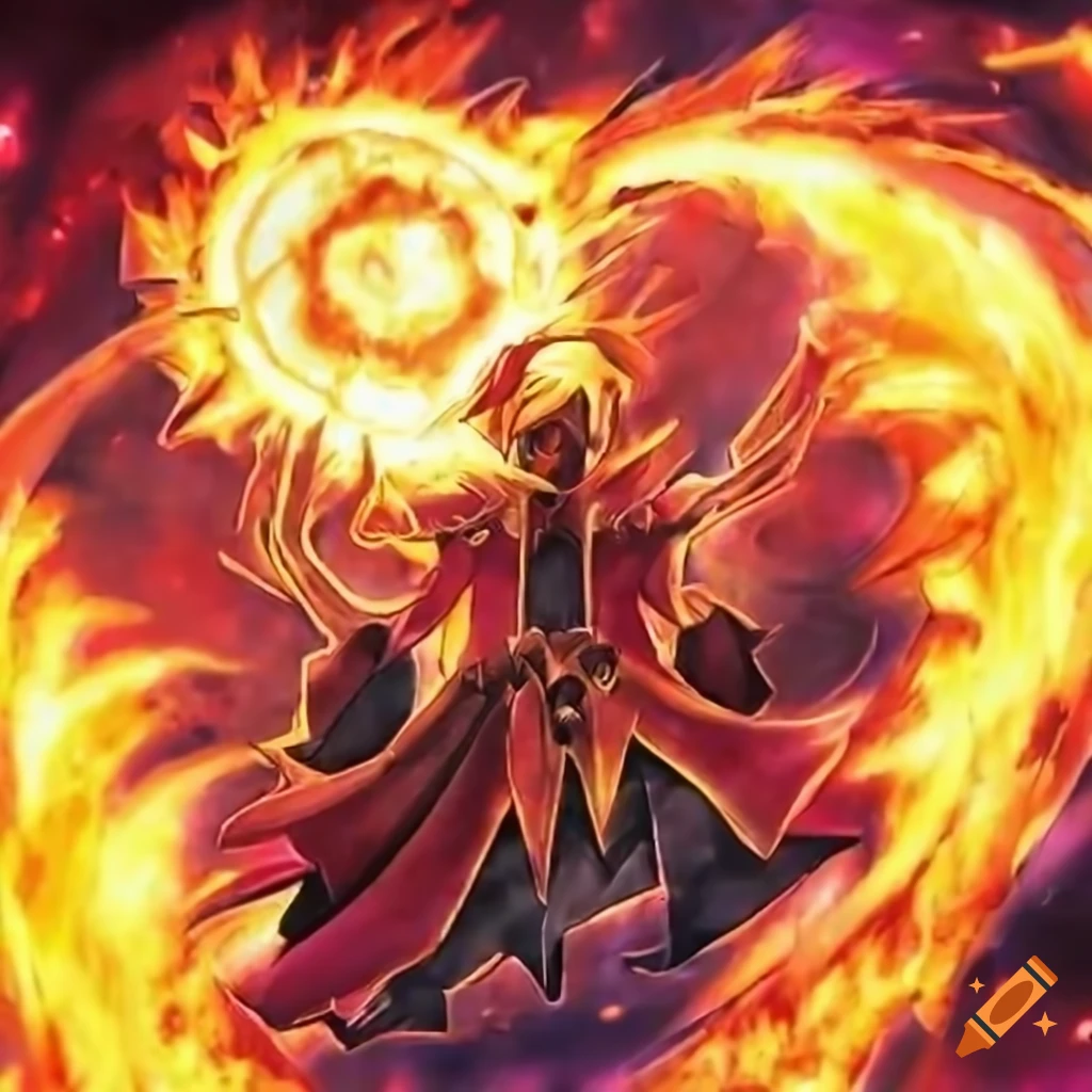 Yugioh Card Art Of Burning Sun Sorcerer Explosion On Craiyon
