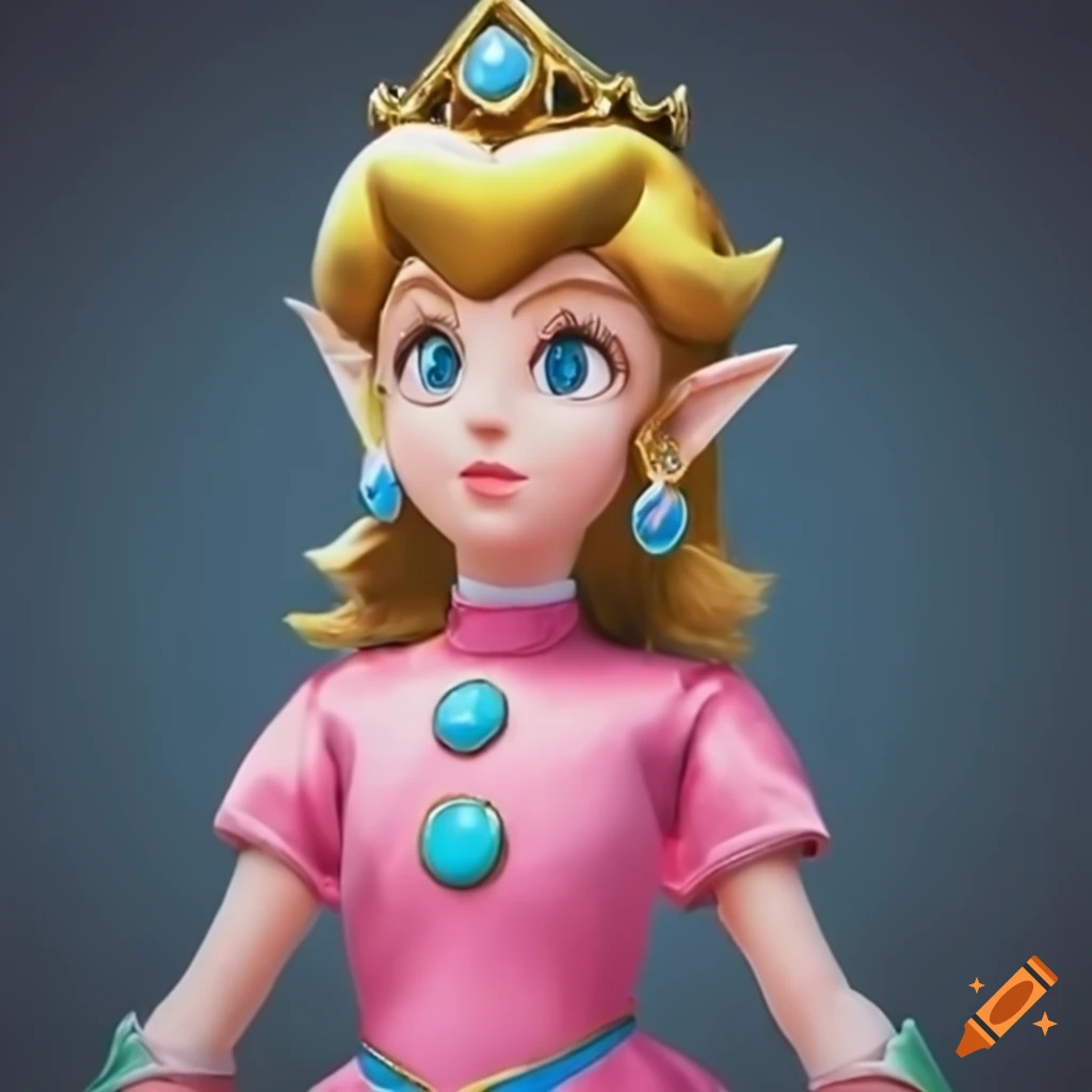 Link cosplay as princess peach in a pink silk ballgown on Craiyon
