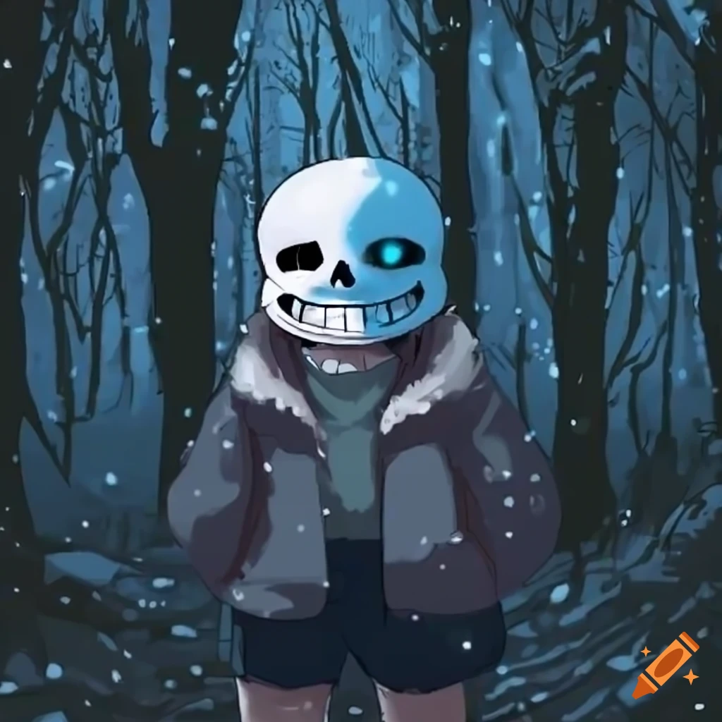 Cartoon style character sans from undertale in snowdin forest ...