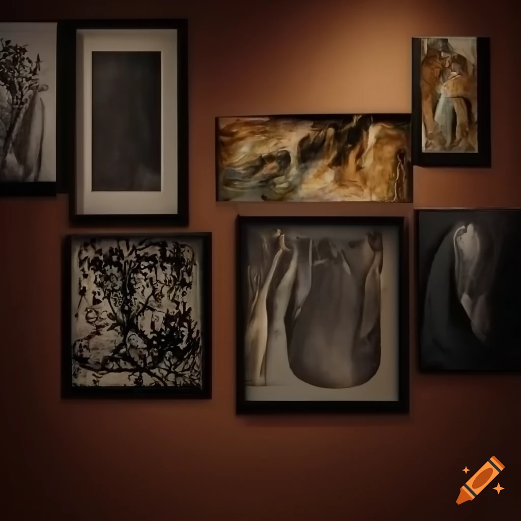 Artistic arrangement of paintings in a gallery on Craiyon