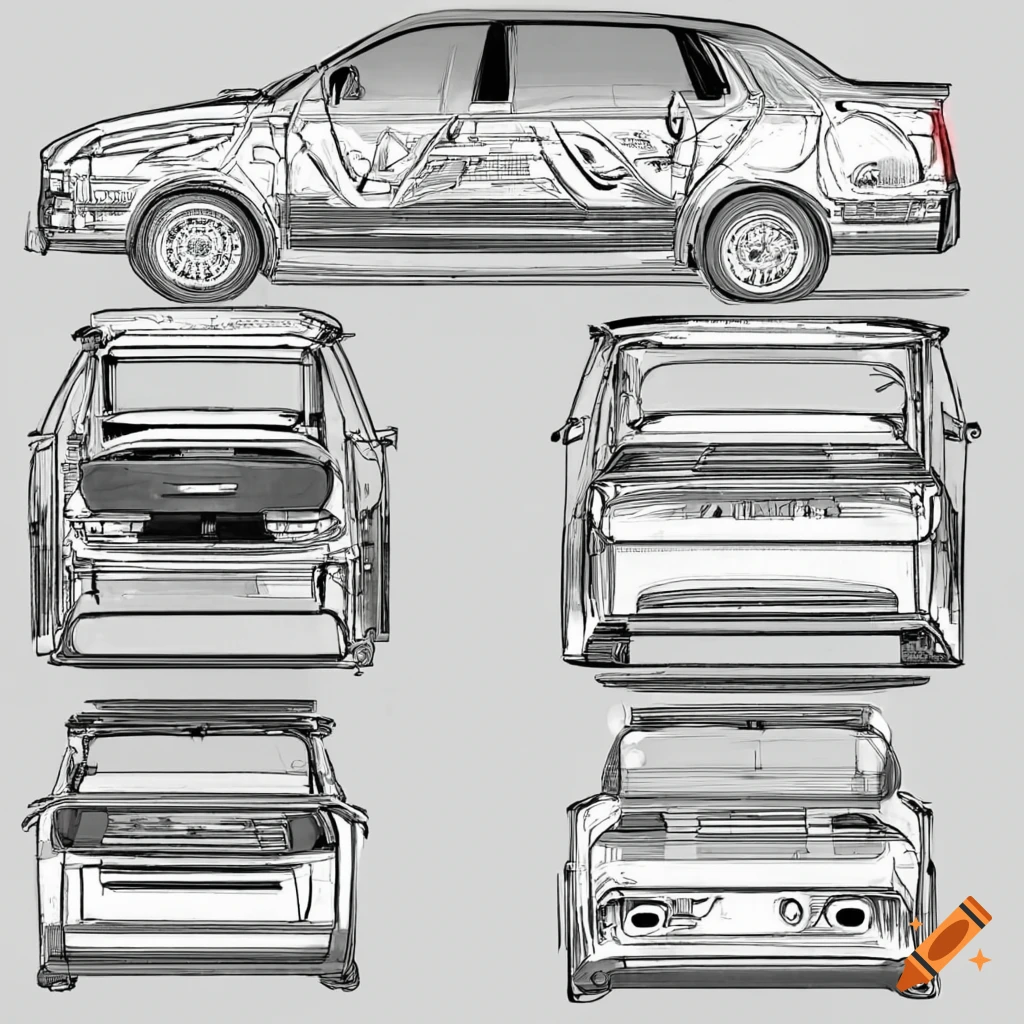 Side profile blueprint of a car on craiyon