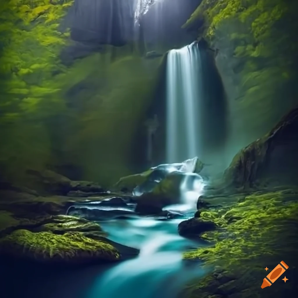 Waterfall cascading down a rocky mountain