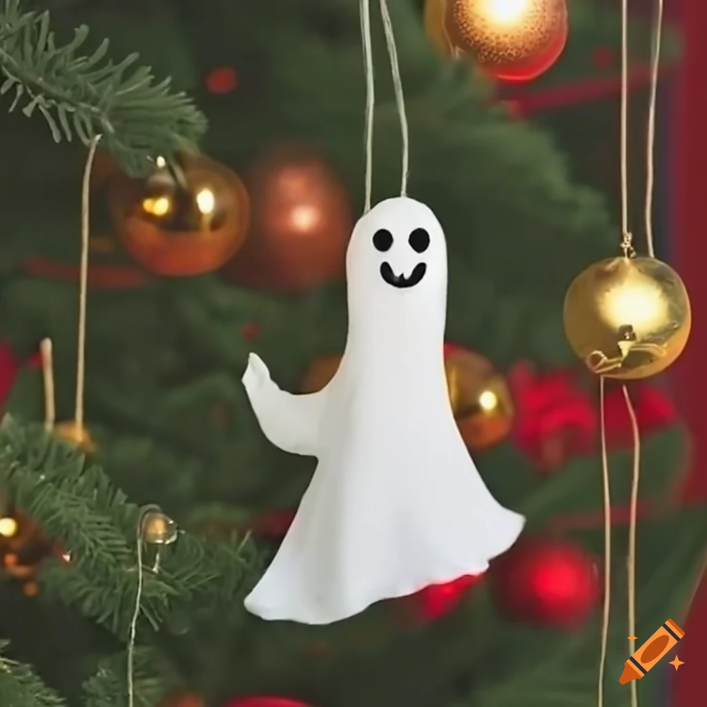 Cute Ghost Decorating A Christmas Tree On Craiyon 