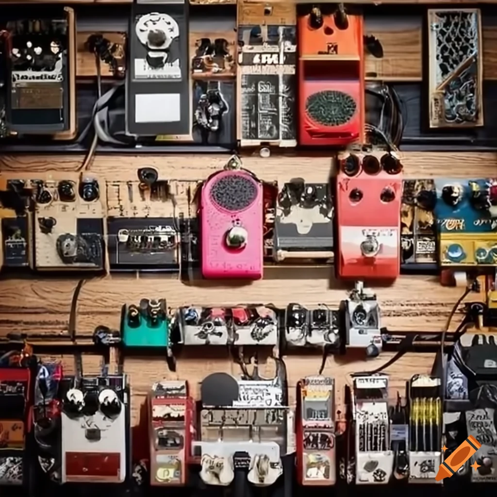 Display of various guitar pedals