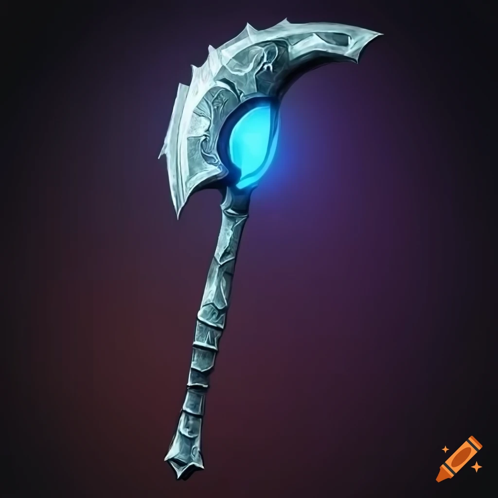 Symmetrical battle axe with magical elements on Craiyon
