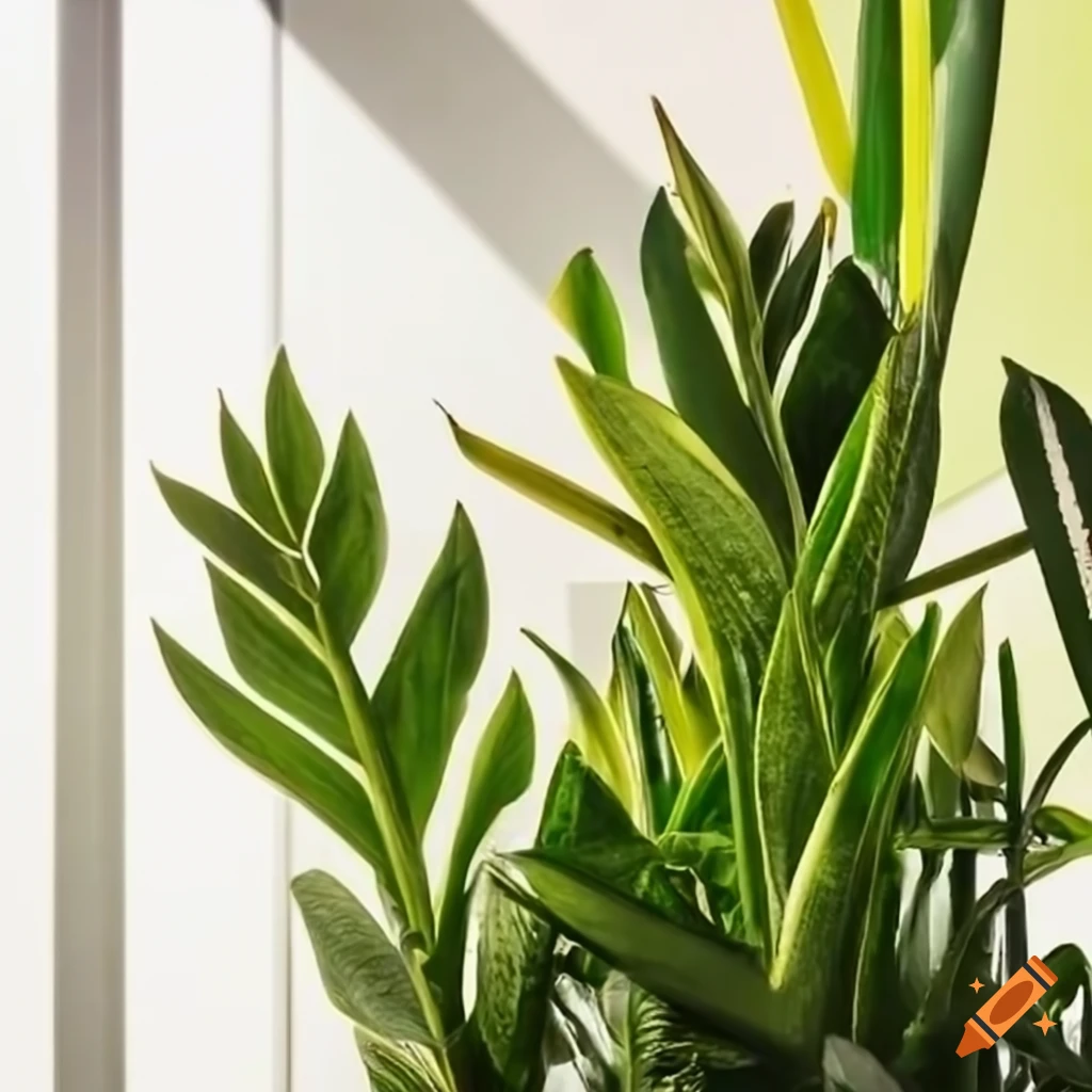 stylish indoor plants in a sunlit office window