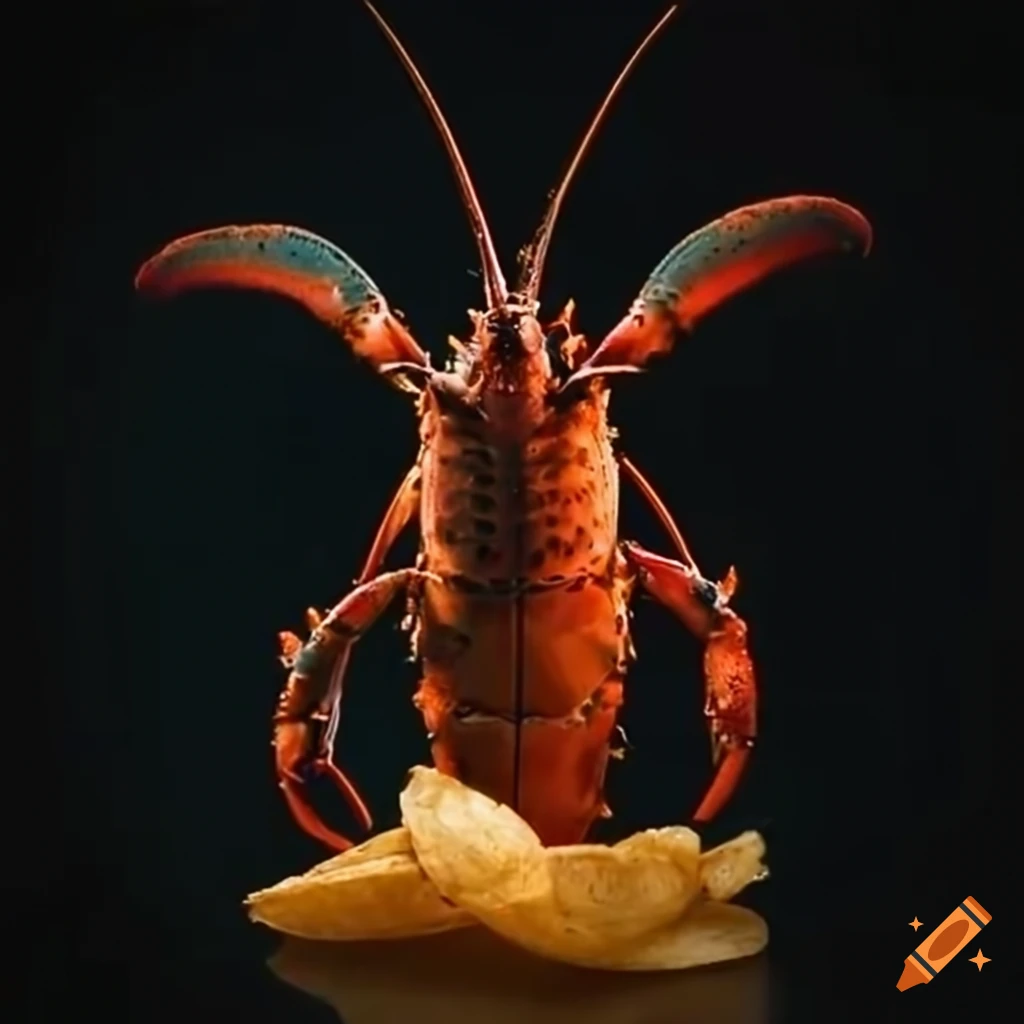 Funny lobster eating potato chips on Craiyon