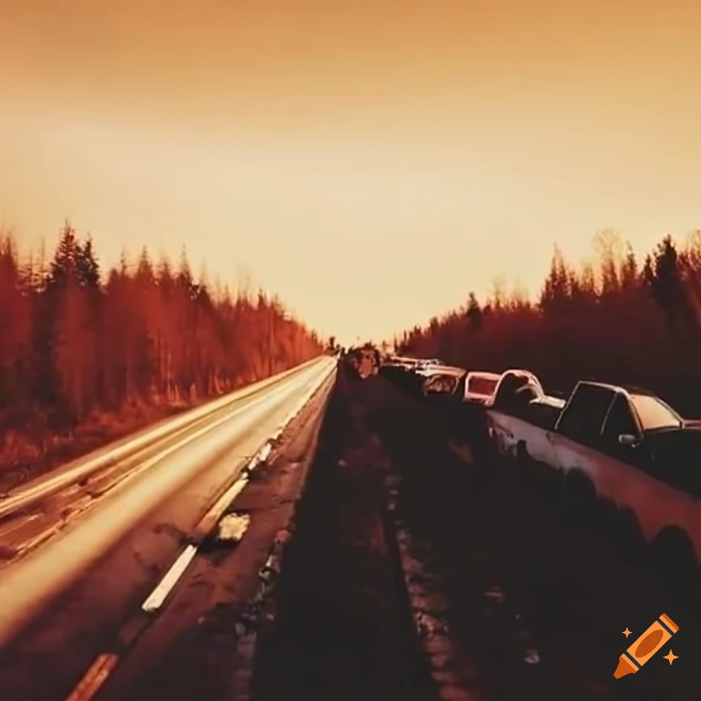 abandoned cars blocking a highway