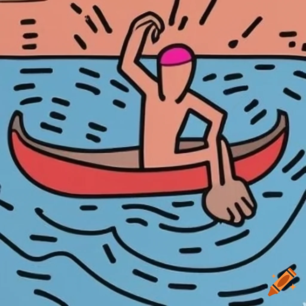 Keith Haring's painting of a man in a canoe