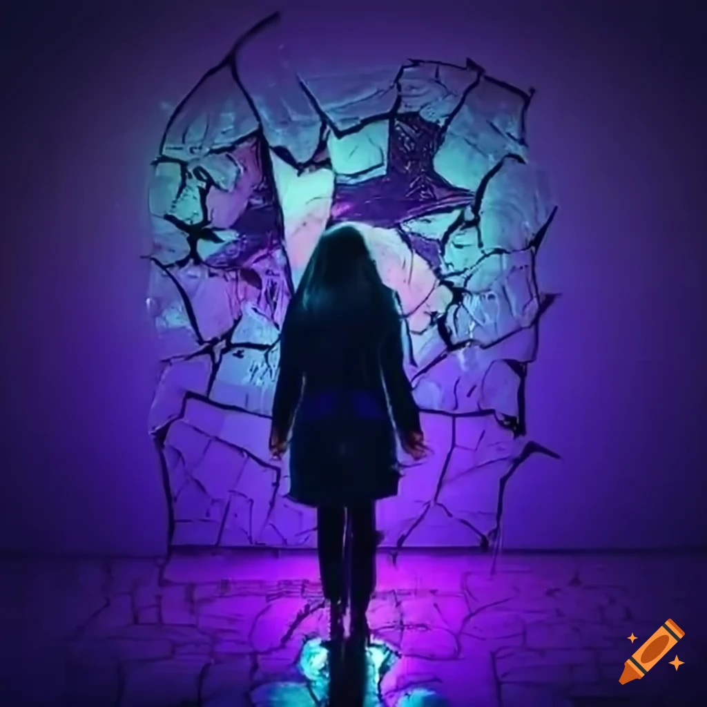 reflection of a woman in broken glass in a city