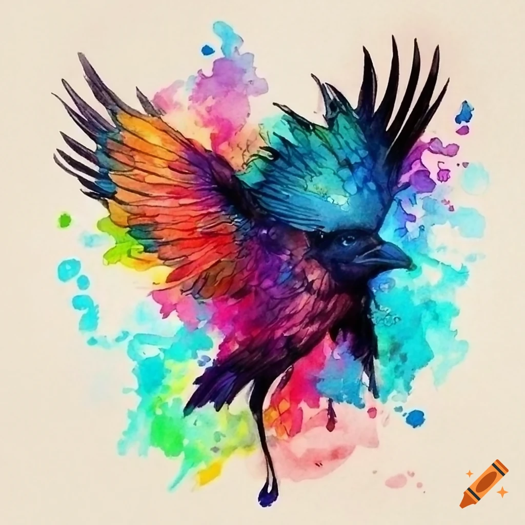 Watercolor Raven Tattoo Design