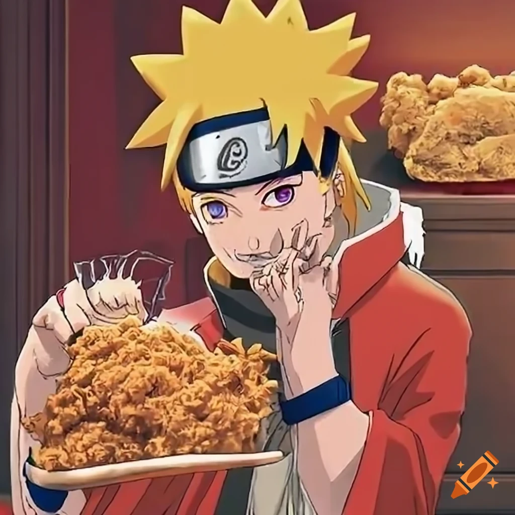Naruto uzumaki enjoying kentucky fried chicken on Craiyon