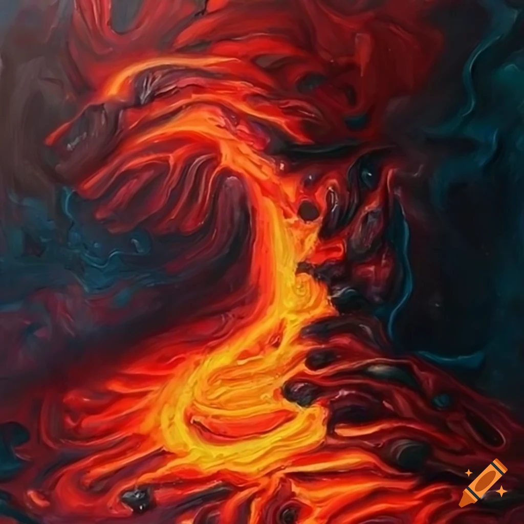 Oil painting of flowing lava