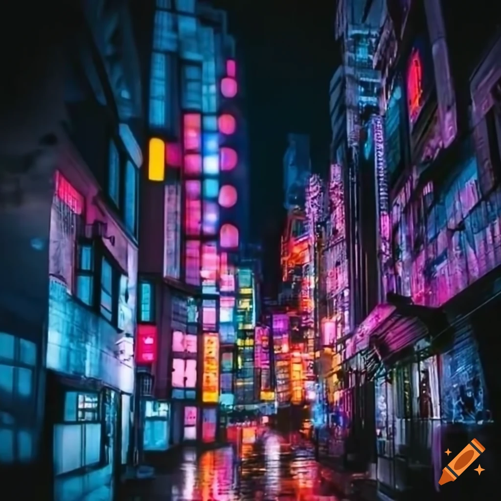 cyberpunk cityscape with neon-lit skyscrapers