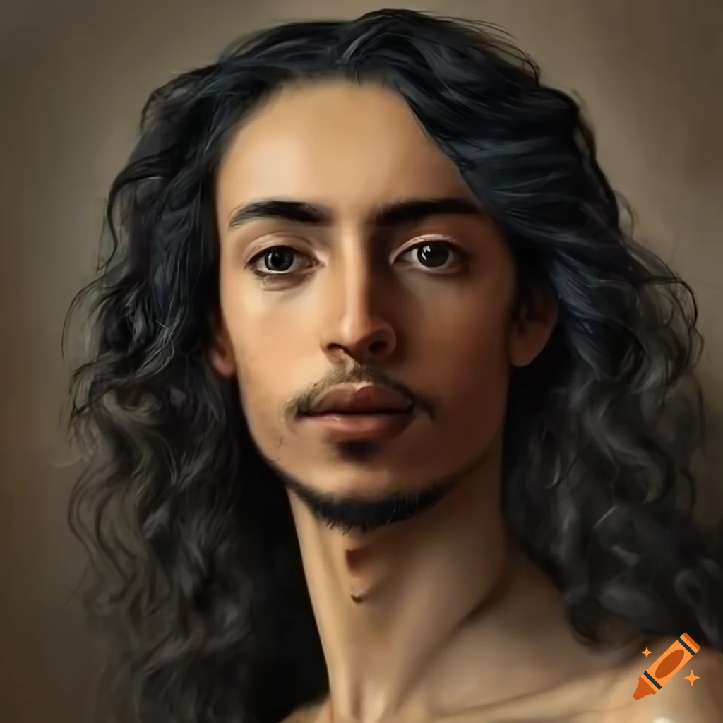 Portrait of a captivating andalusian man with wavy black hair