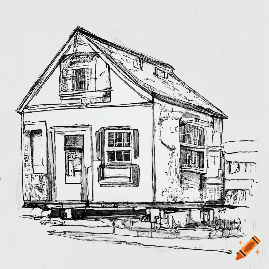 house illustration, sketch drawing of a small building or home Stock Photo  - Alamy