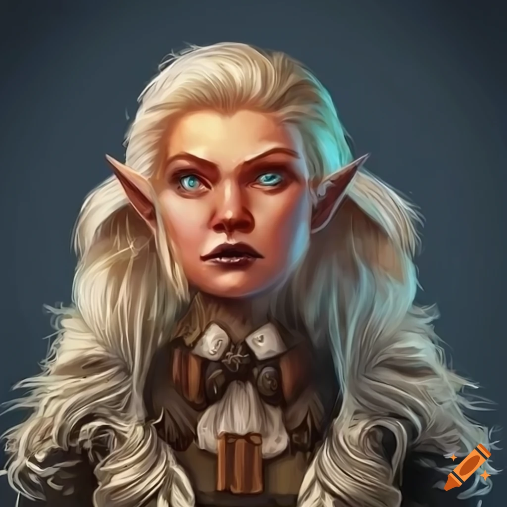 Illustration of a female dwarf with blonde hair and majestic beard