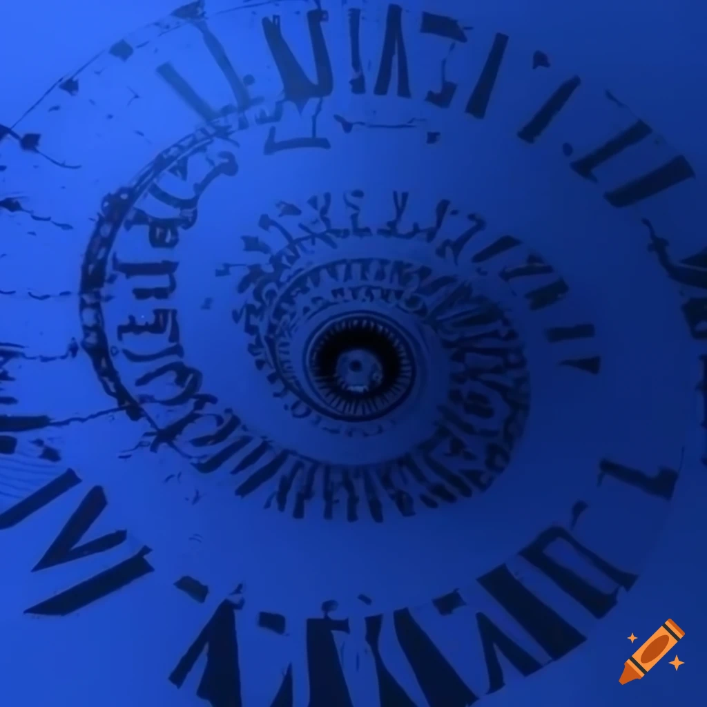 clock spiraling from outside in with fading latin letters