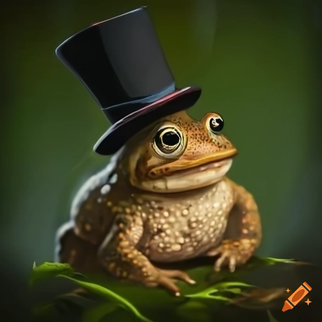 anthropomorphic toad enjoying tea in the swamp