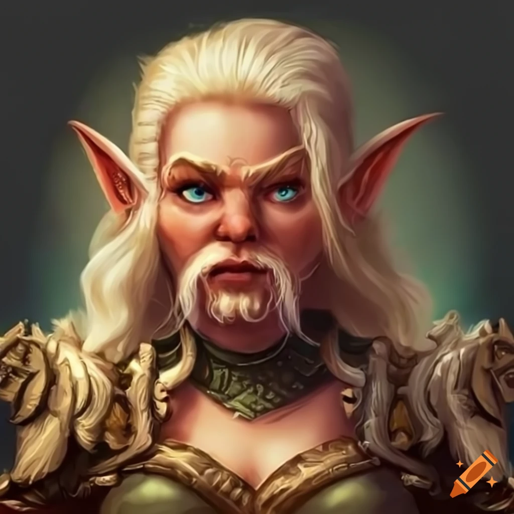 Illustration of a female dwarf with blonde hair and majestic beard