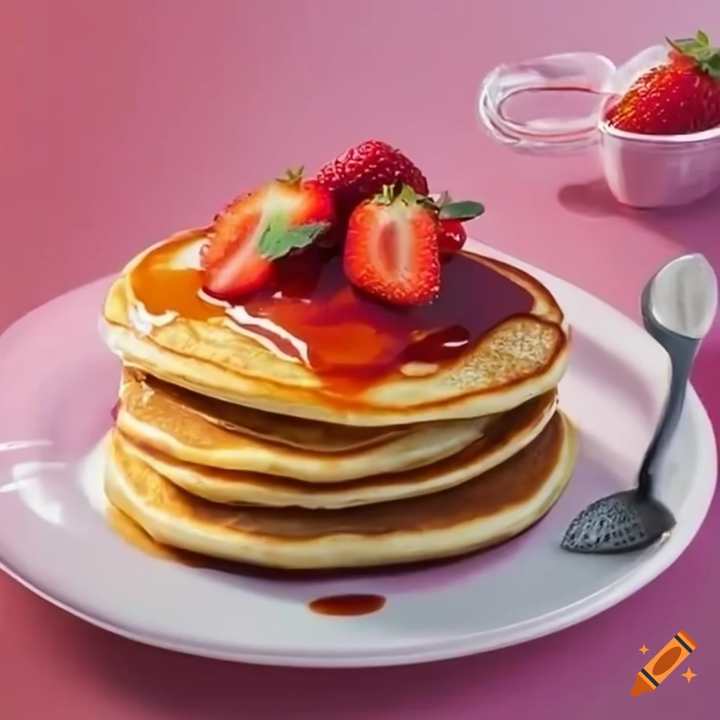 Delicious pancakes with syrup and strawberries
