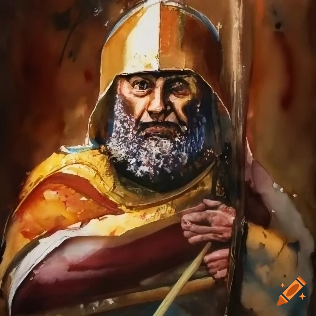 watercolor painting of an imprisoned Byzantine general