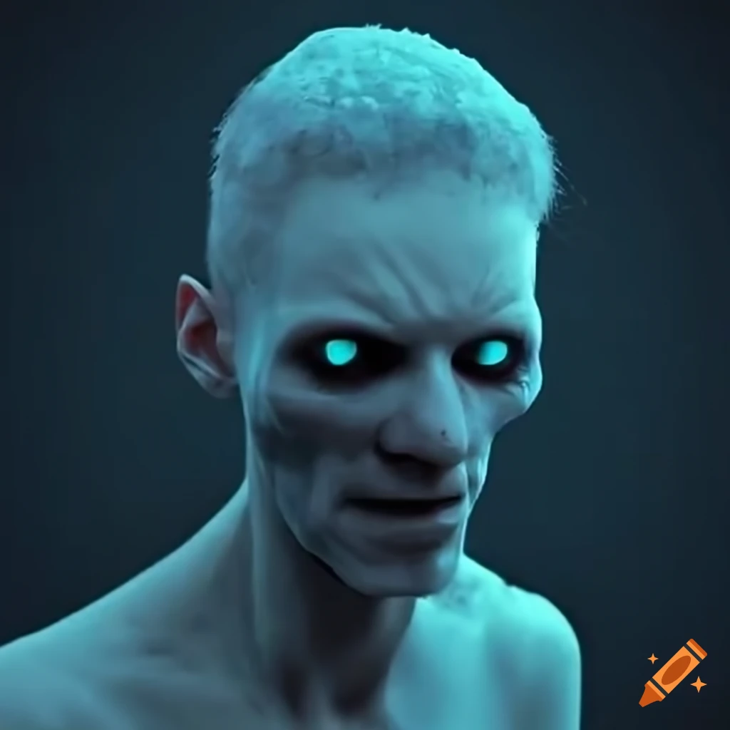 Image of a pale white paranormal man with glowing eyes