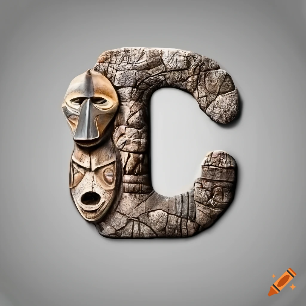 Realistic stone letter 'a' with african masks on Craiyon