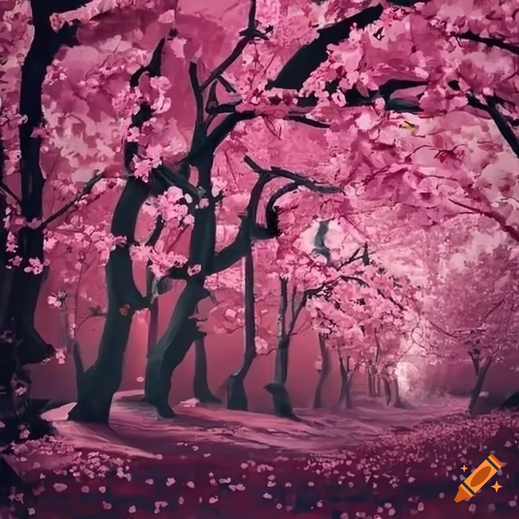 Beautiful cherry blossom forest