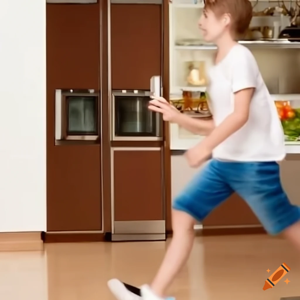 Teenager running to the kitchen