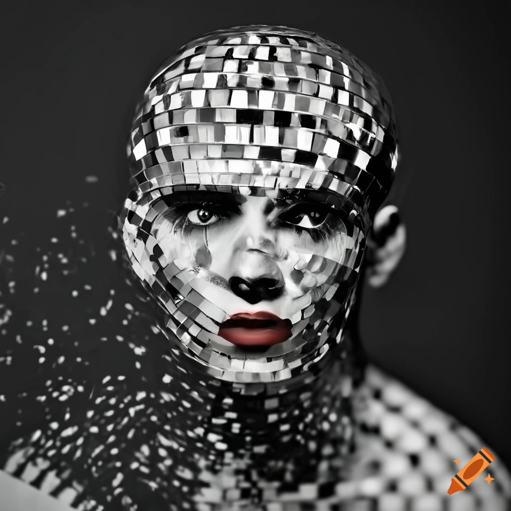 Abstract artwork of male face anatomy with disco ball on Craiyon